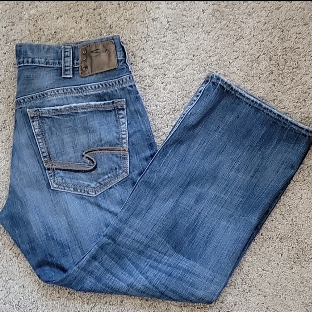 Silver Jeans Gordie Jean Loose Fit Straight Leg Medium Wash Fading Mens Size 36